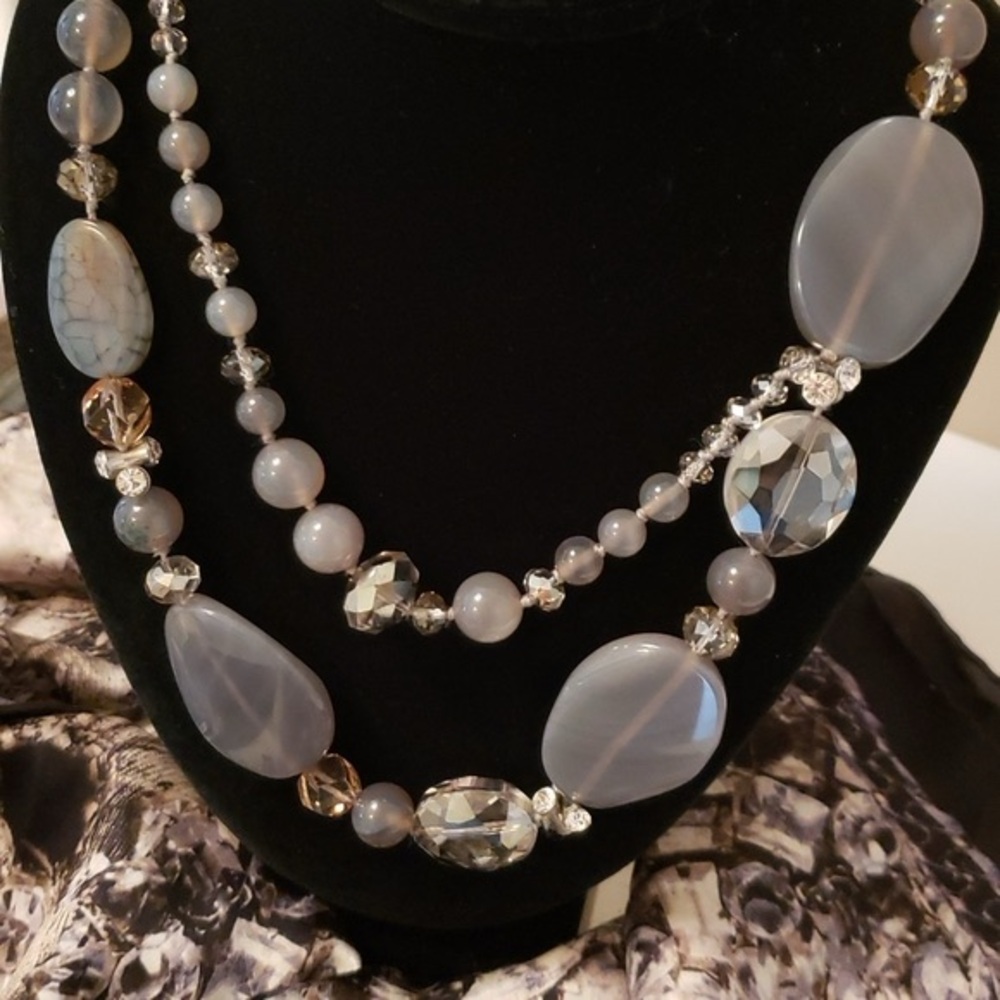 Vintage Agate & Crystal bead Necklace EUC